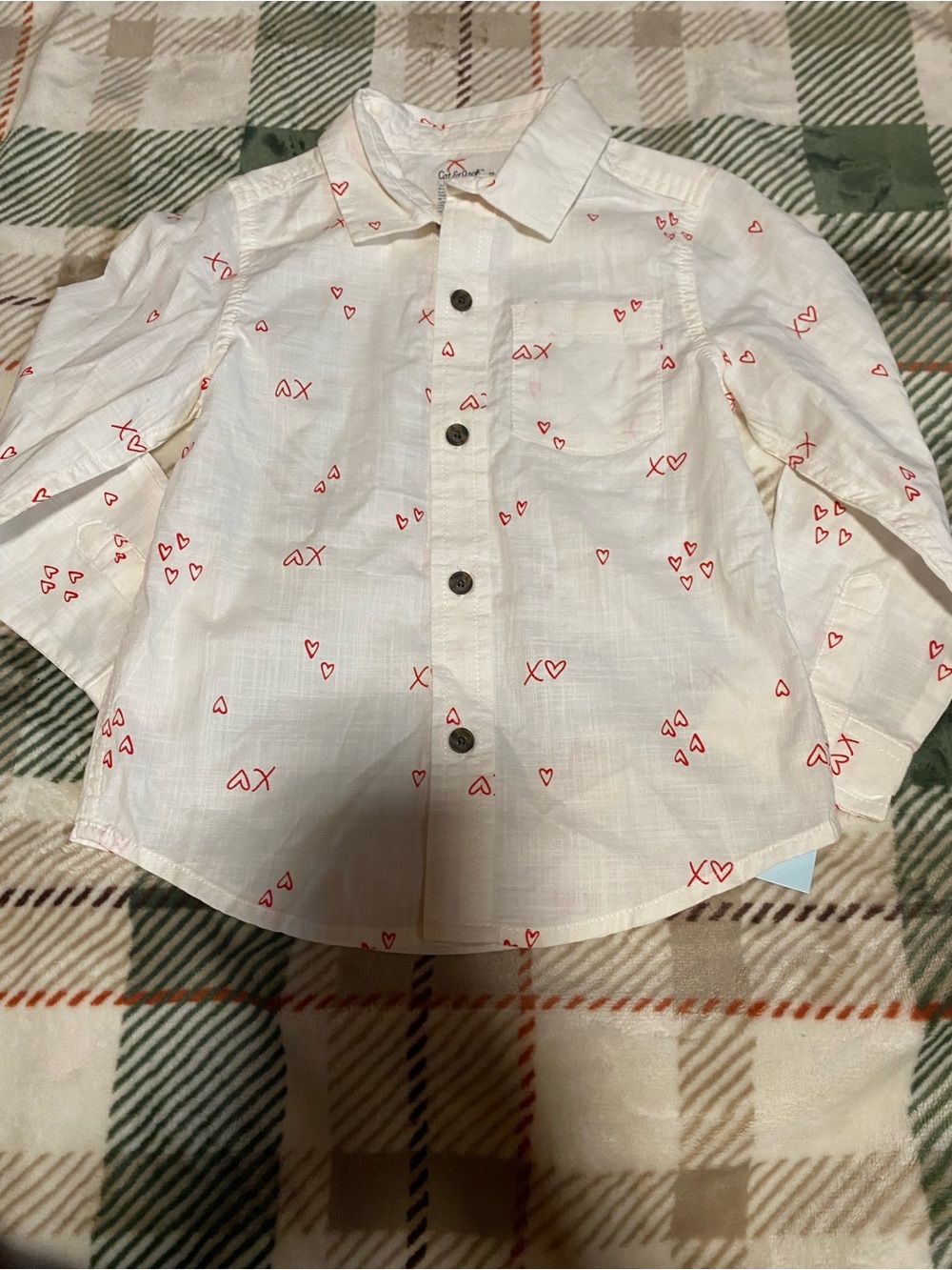 Cat & Jack White Button-Down Shirt with Red Heart & XO Print